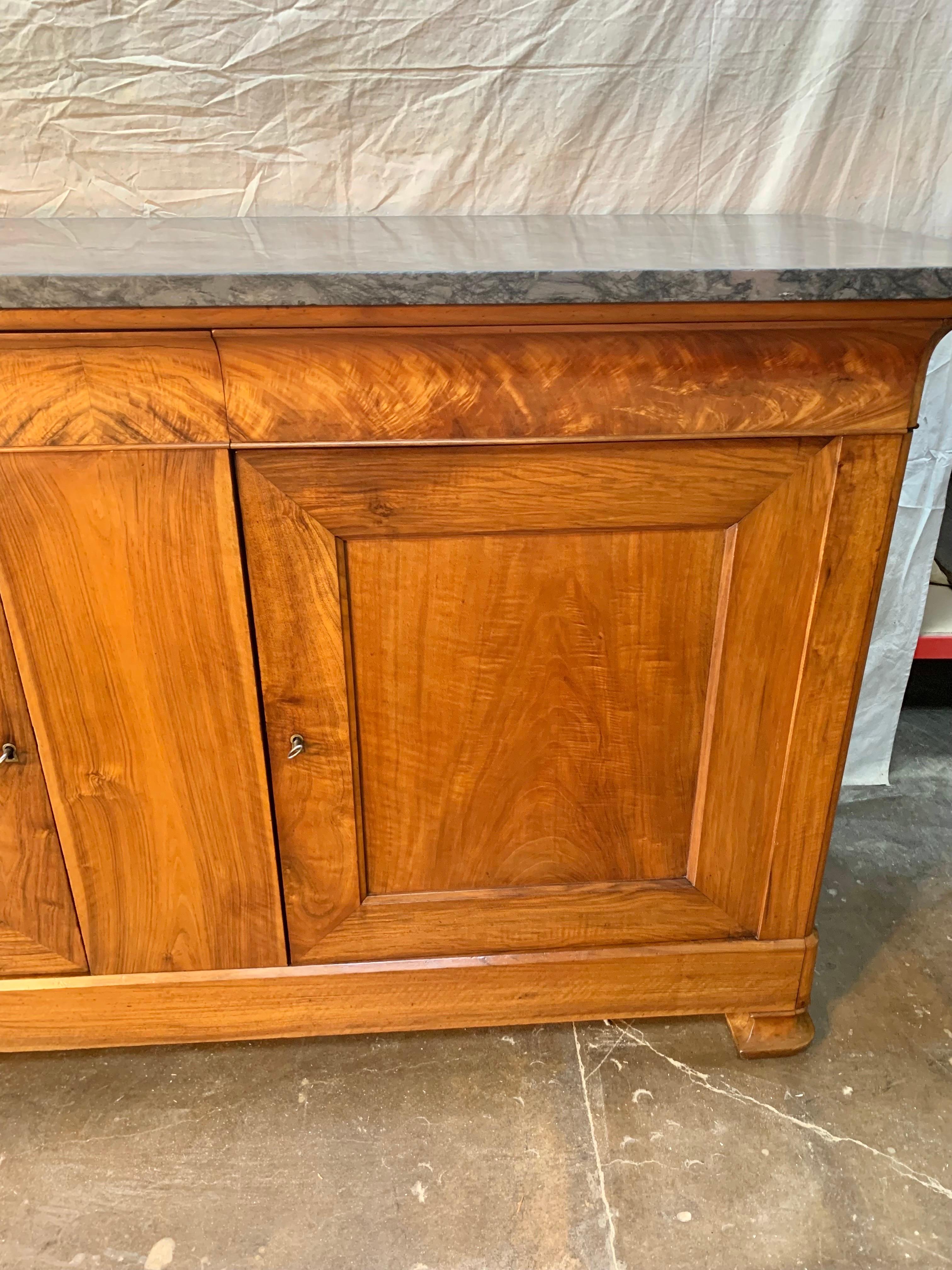 19th Century Louis Philippe French Walnut Sideboard Buffet with Marble Top For Sale 3