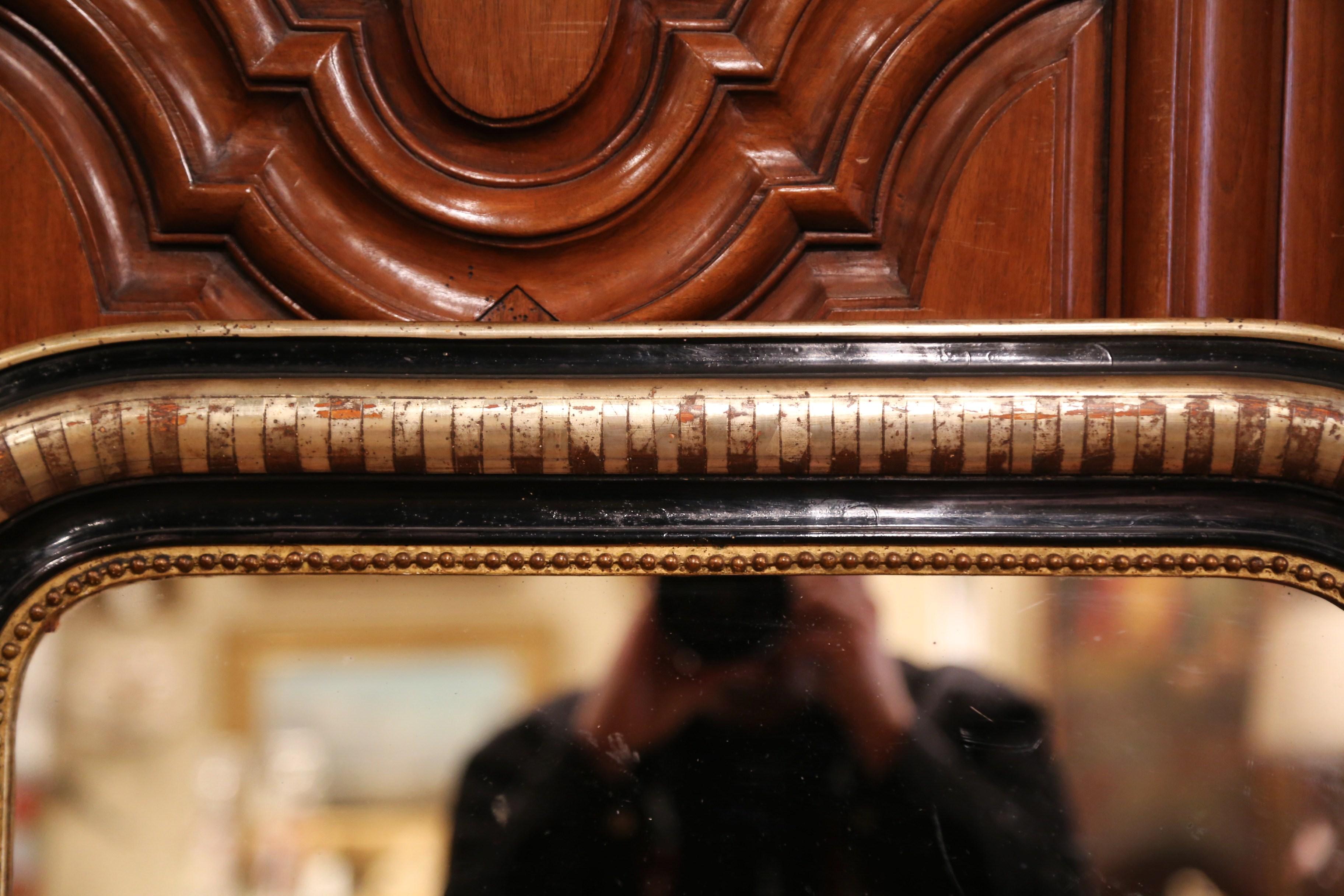 19th Century Louis Philippe Giltwood and Blackened Mirror with Engraved Decor In Excellent Condition In Dallas, TX
