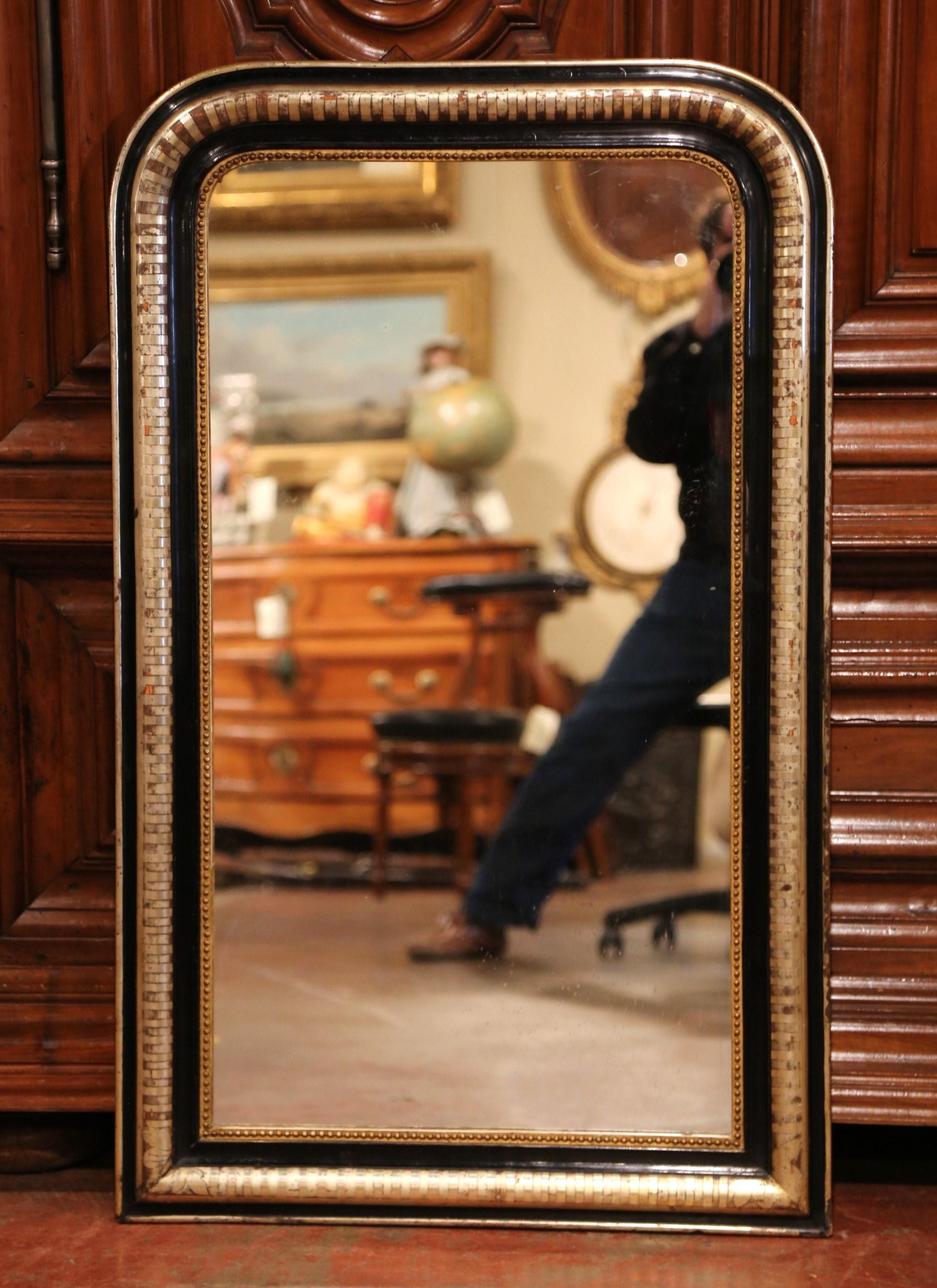 Mercury Glass 19th Century Louis Philippe Giltwood and Blackened Mirror with Engraved Decor