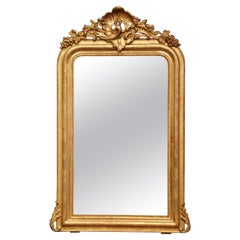 19th Century Louis Philippe Gilt Wood Mirror with Carved Shell and Vine Motifs