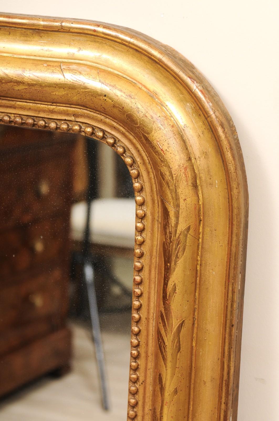 Francese Specchio in legno dorato Louis Philippe del XIX secolo con vetro originale in vendita