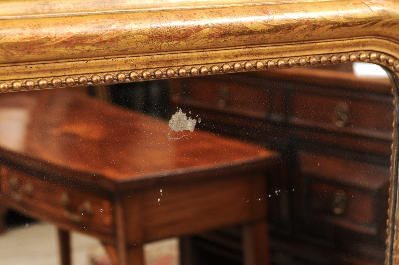 Specchio in legno dorato Louis Philippe del XIX secolo con vetro originale in vendita 1
