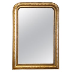 19th Century Louis Philippe Giltwood Wall Mirror with Engraved Laurel Leaf Motif