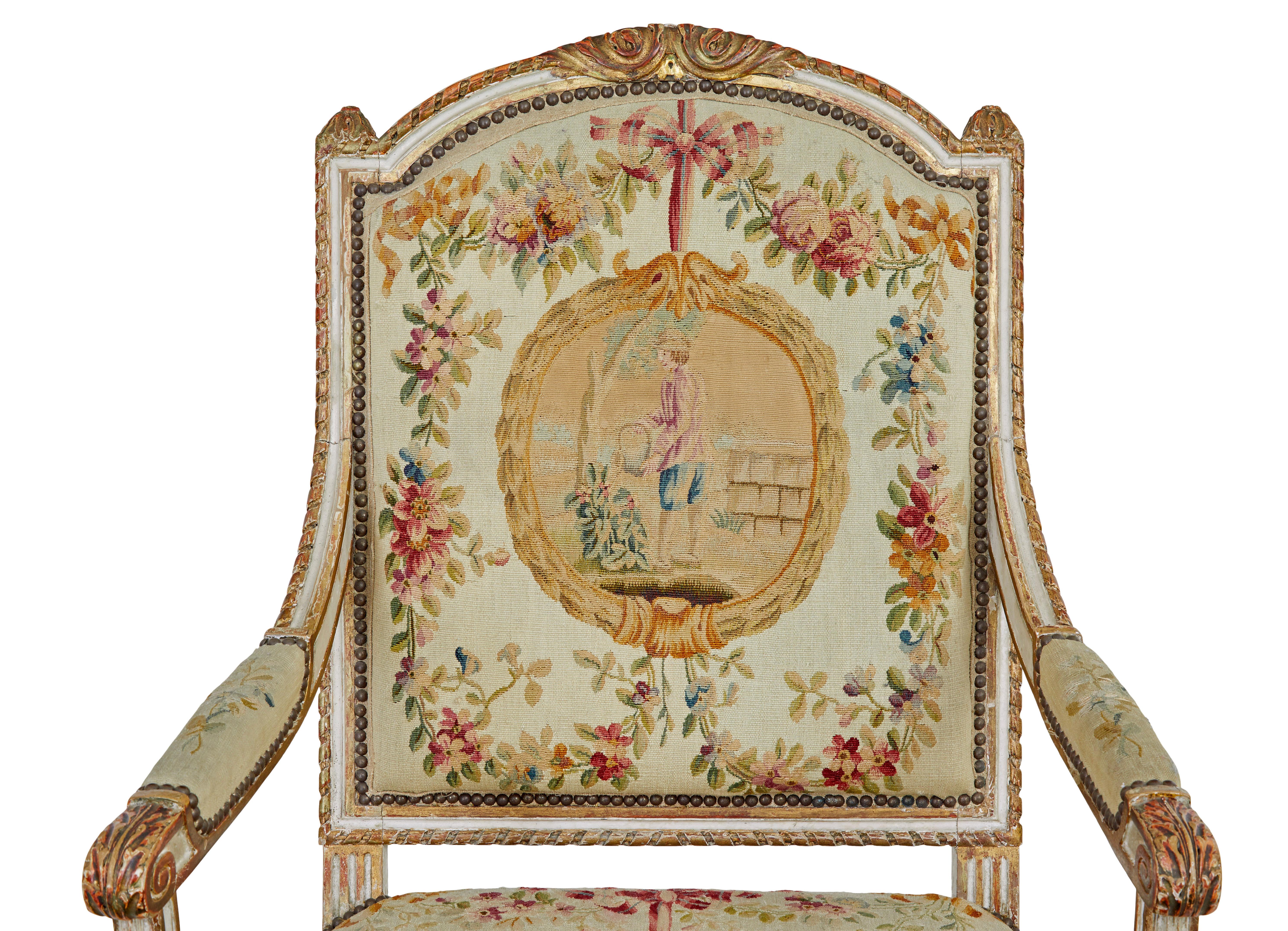 Tapestry 19th century Louis Philippe I period 5 piece salon suite For Sale