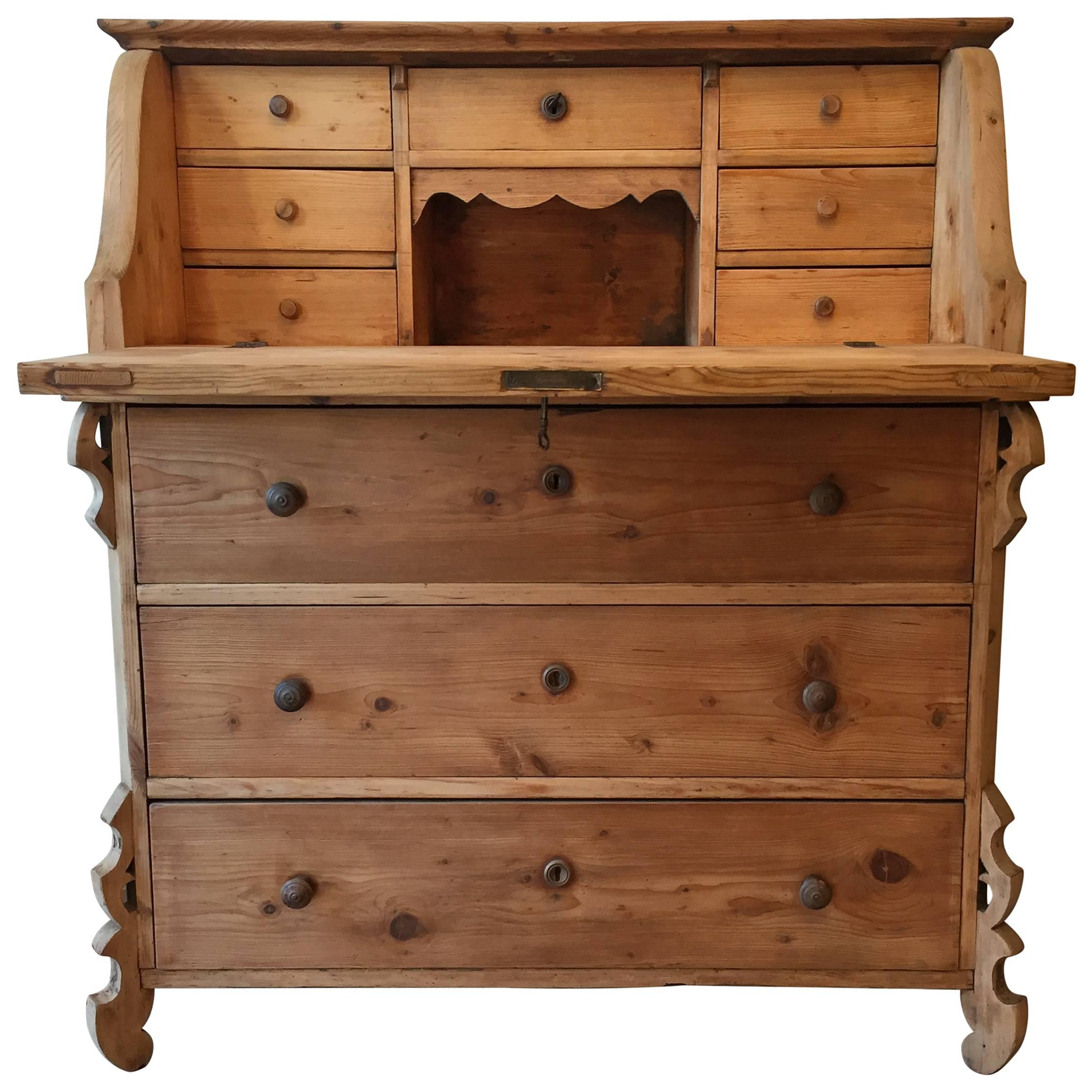 19th Century Louis Philippe Larch Drop-Front Bureau from Italian Alps Mountains In Good Condition In Milan, IT