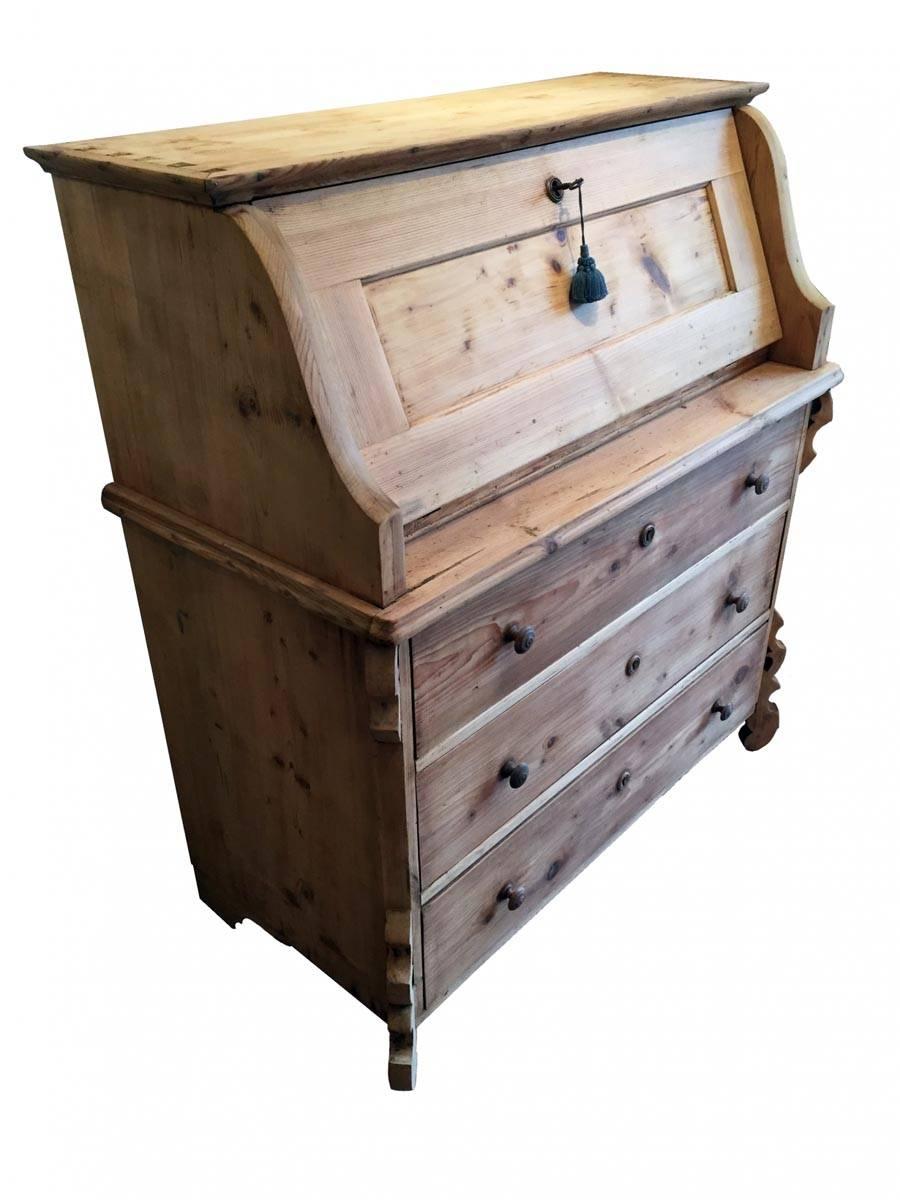 19th Century Louis Philippe Larch Drop-Front Bureau from Italian Alps Mountains 3