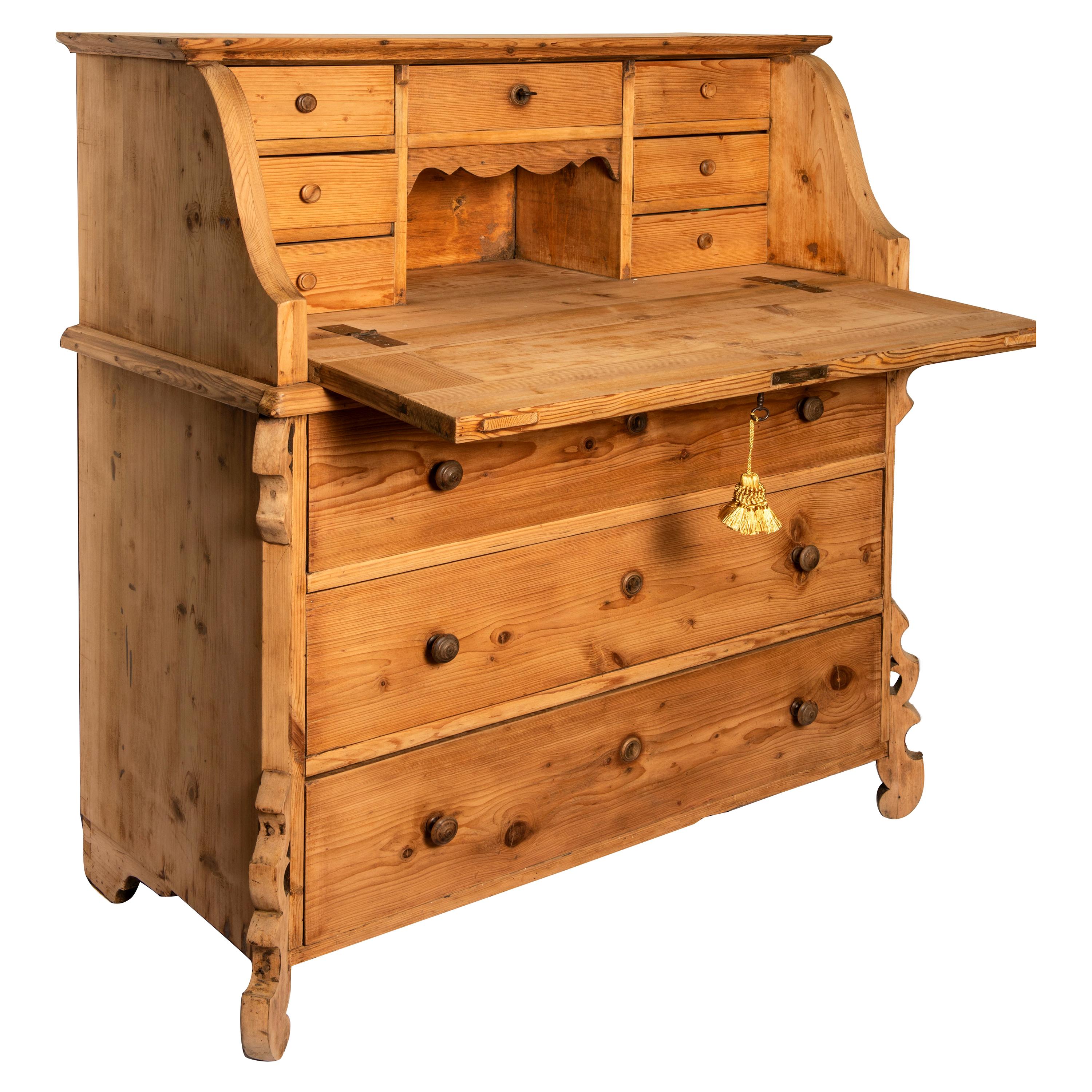 19th Century Louis Philippe Larch Drop-Front Bureau from Italian Alps Mountains