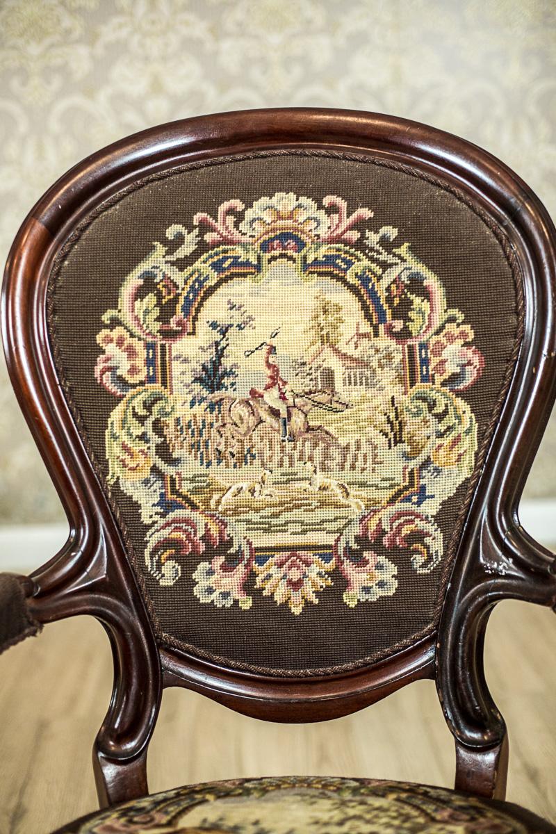 European 19th Century Louis Philippe Mahogany Armchair Upholstered with a Tapestry
