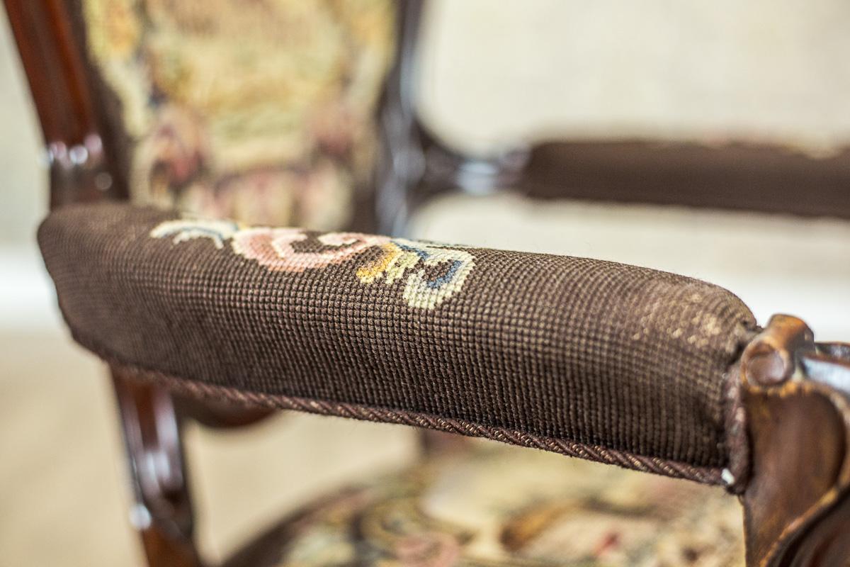 19th Century Louis Philippe Mahogany Armchair Upholstered with a Tapestry 5