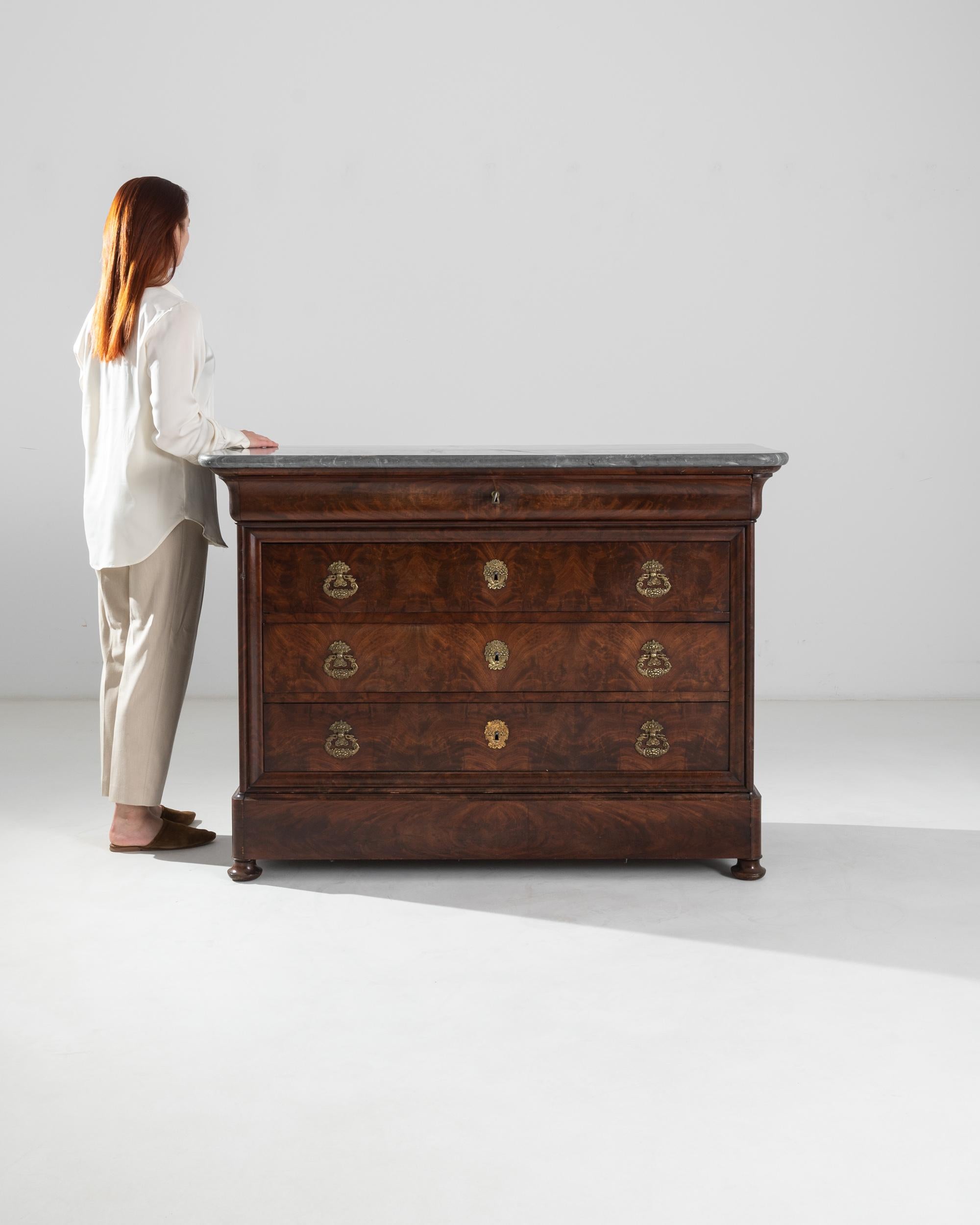 French 19th Century Louis Philippe Mahogany Drawer Chest with Marble Top