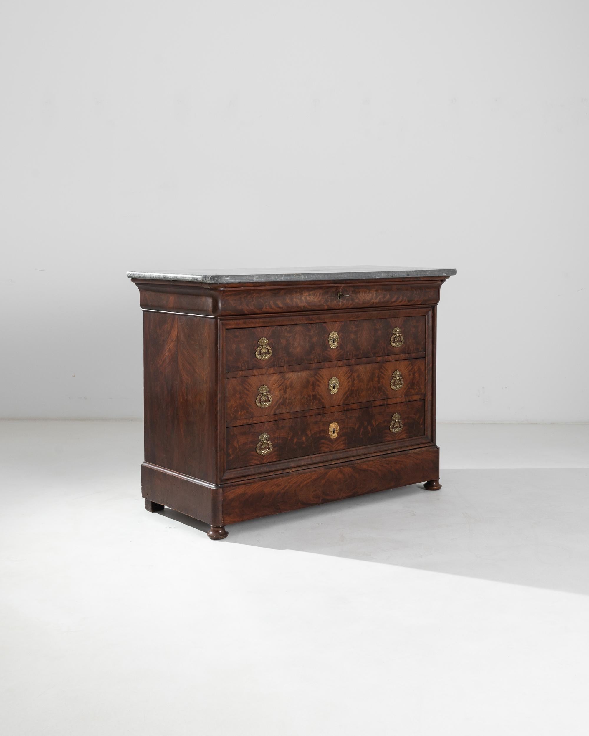 19th Century Louis Philippe Mahogany Drawer Chest with Marble Top 1
