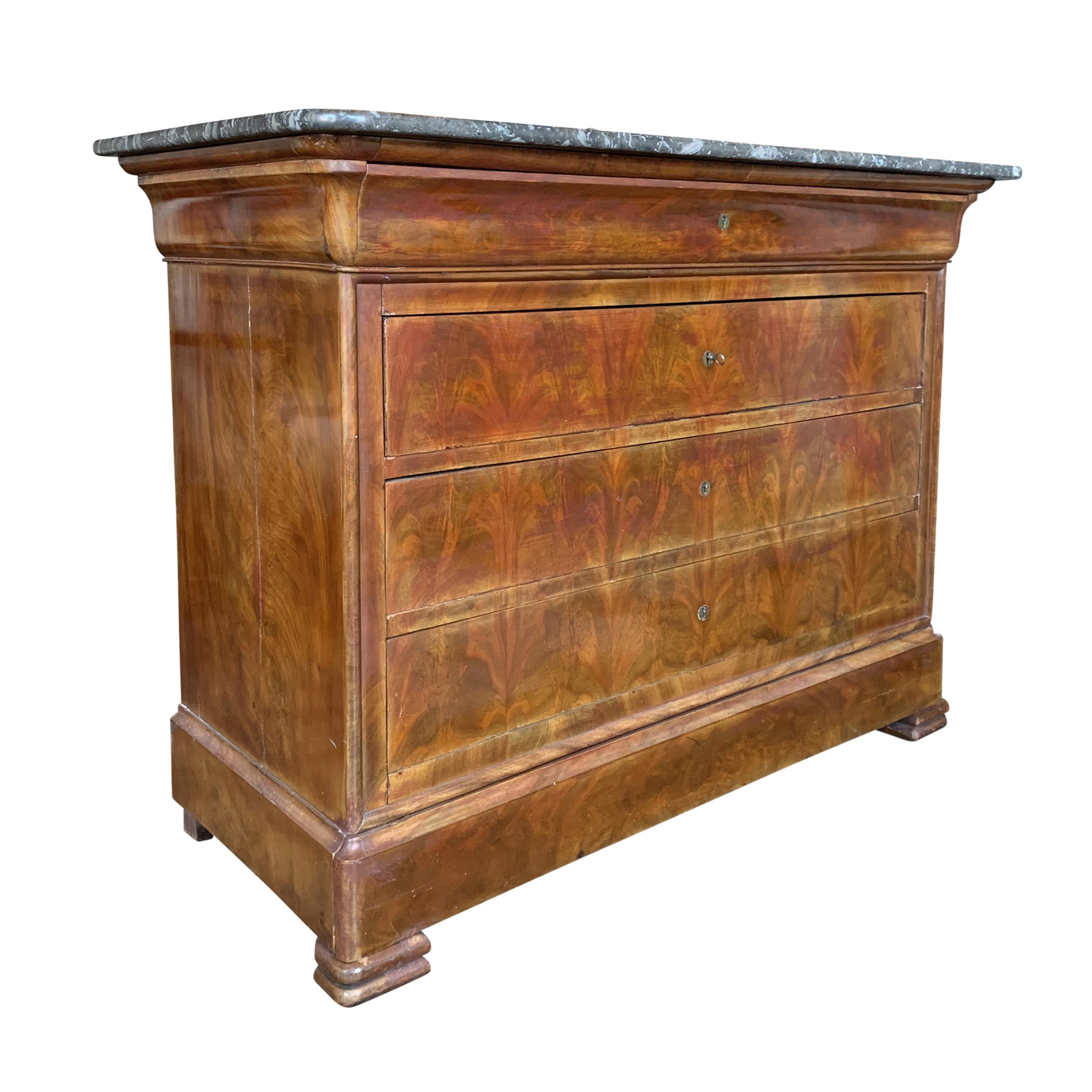Stained 19th Century French Louis Philippe Marble-Top Chest of Drawers