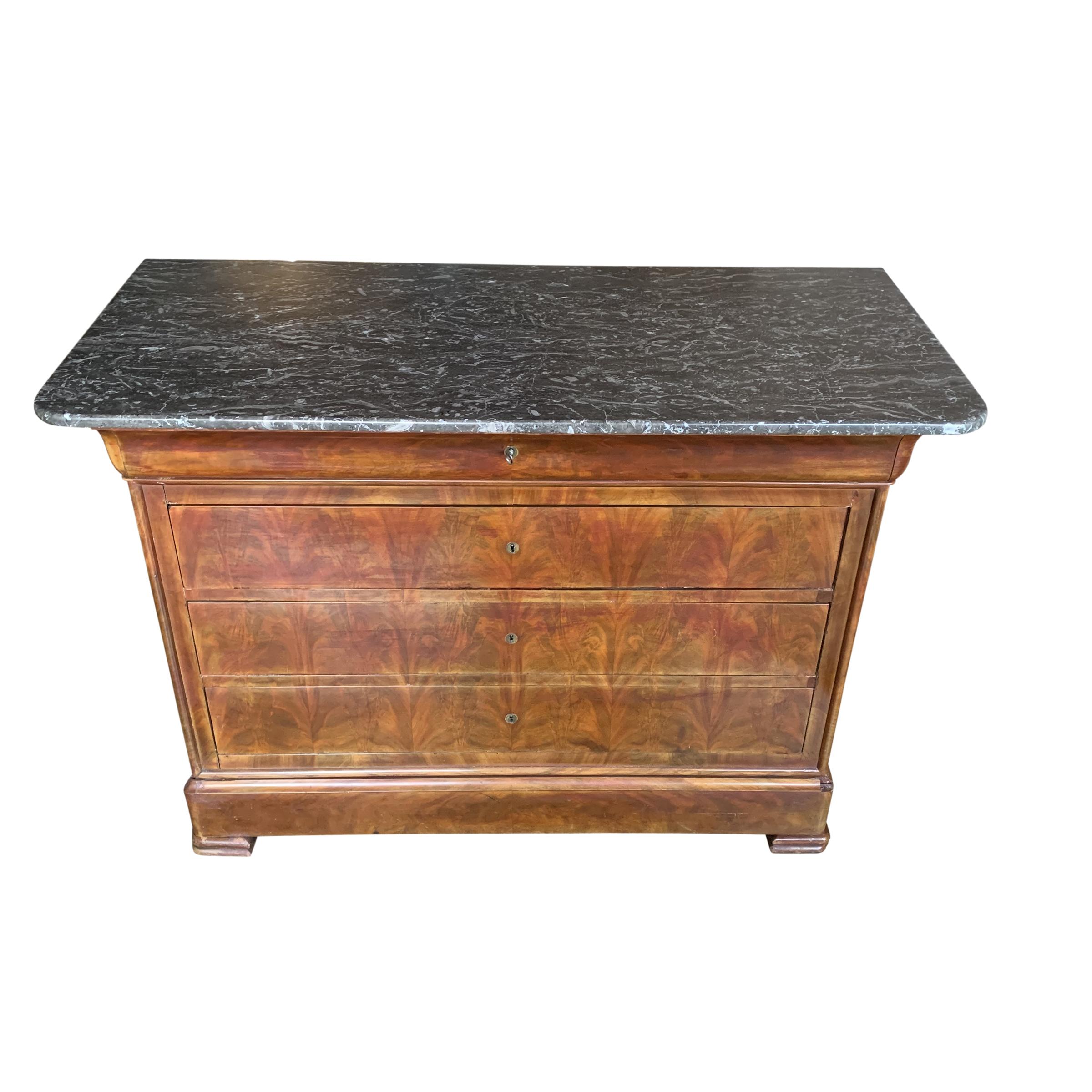 Walnut 19th Century French Louis Philippe Marble-Top Chest of Drawers