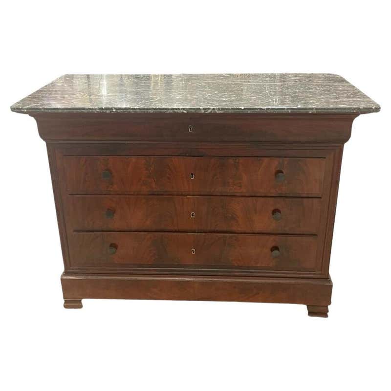 Louis Philippe Walnut Marble Commode For Sale at 1stDibs