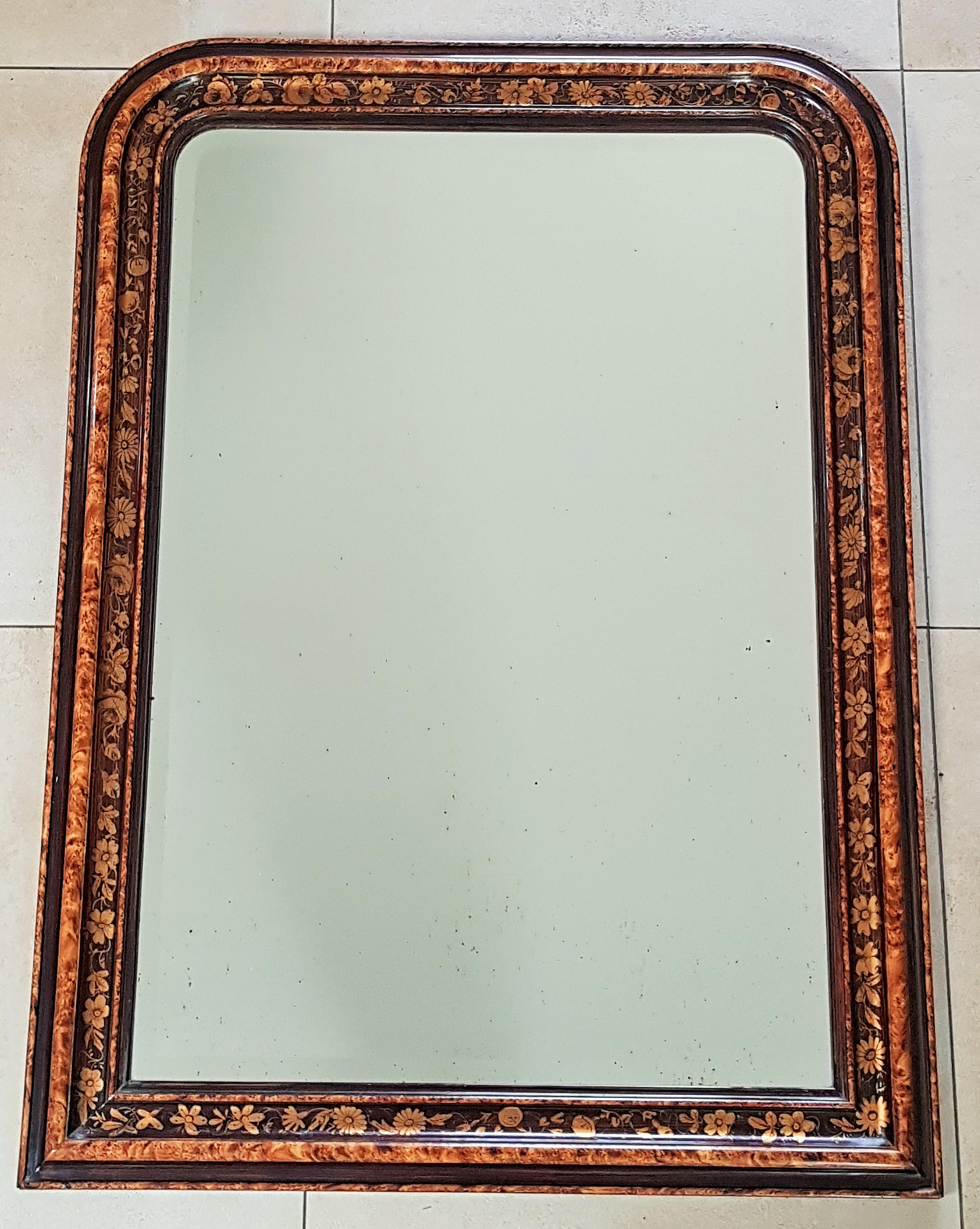 Mid-19th Century 19th Century Louis Philippe Napoleon III Floral Wall Mirror, France 1860