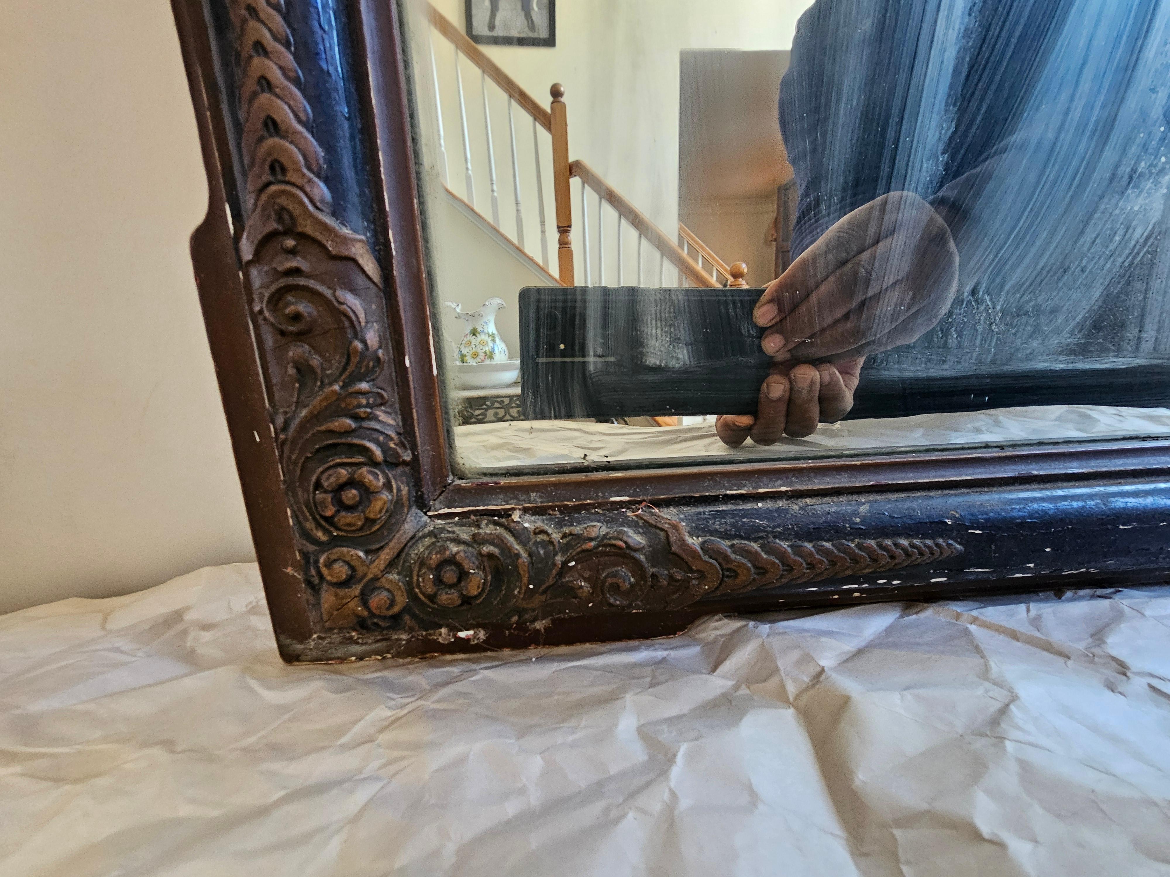 19th Century Louis Philippe Partial Gilt, Ebonized and  Painted Trumeau Mirror For Sale 1