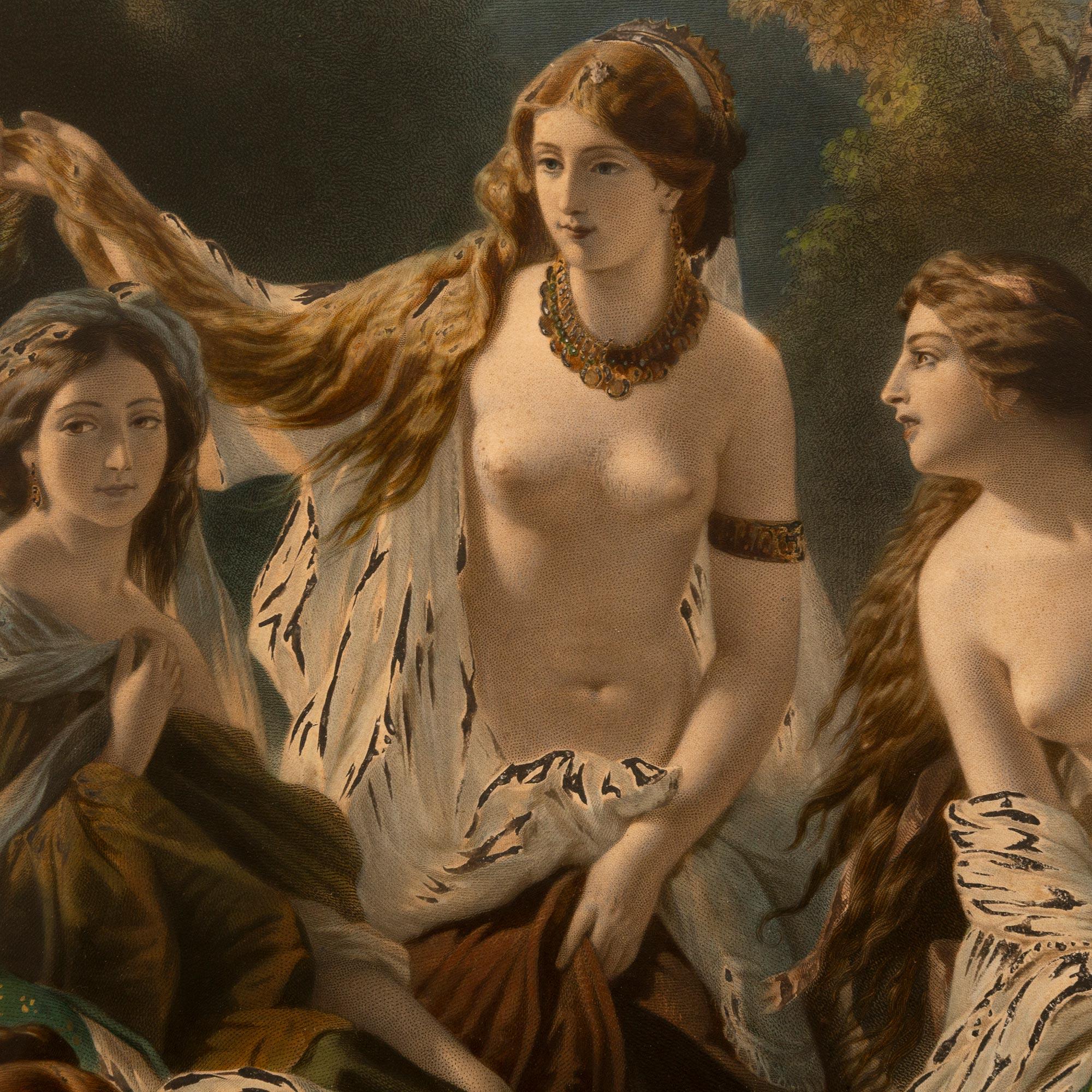 XIXe siècle Impression encadrée d'époque Louis Philippe du 19e siècle, d'après Winterhalter en vente