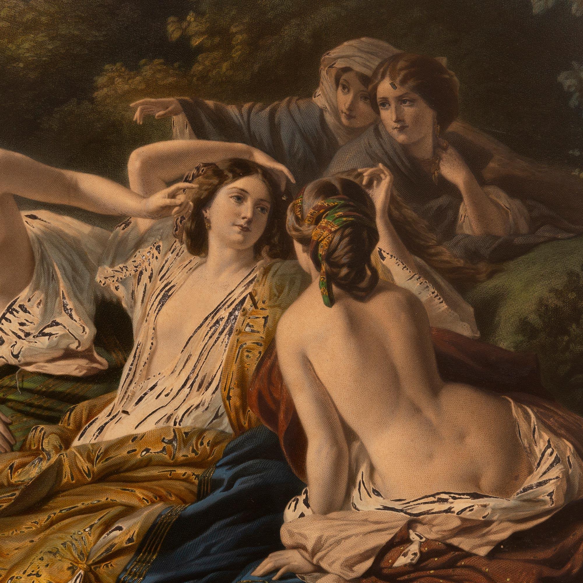 Peinture Impression encadrée d'époque Louis Philippe du 19e siècle, d'après Winterhalter en vente