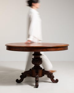 19th Century Louis Philippe Round Dining Table in Dark Burl Walnut