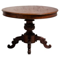 19th Century Louis Philippe Round Dining Table in Dark Burl Walnut