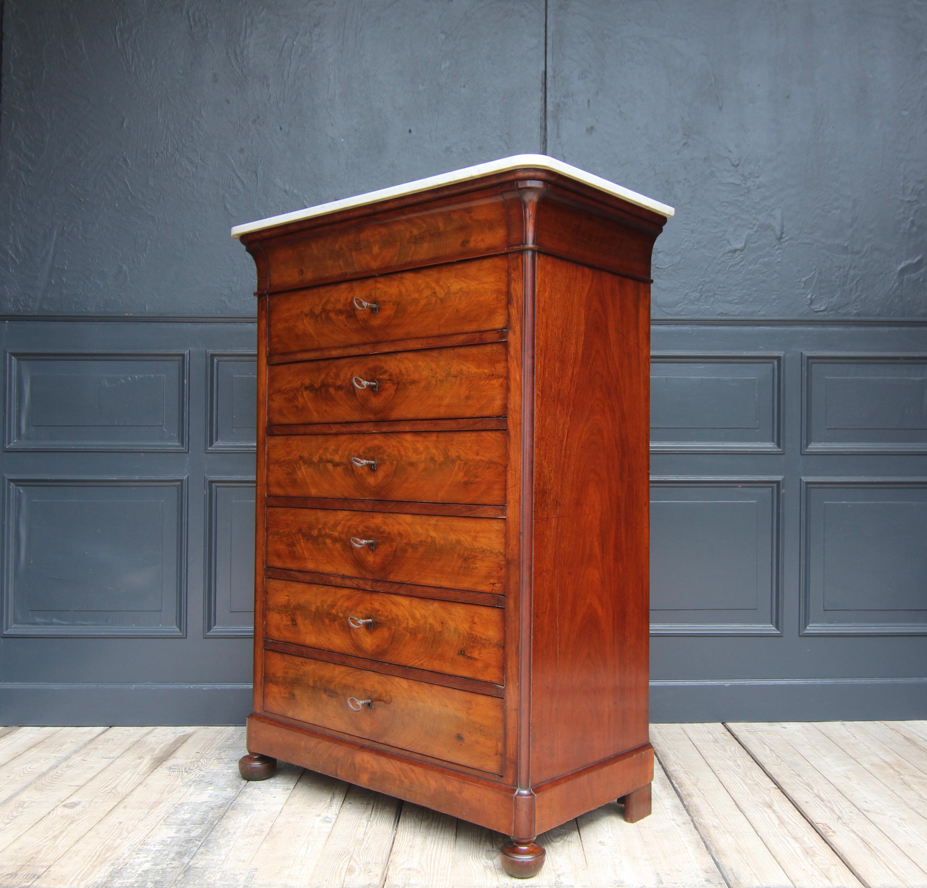 Belgian 19th Century Louis Philippe Semainier High Chest of Drawers For Sale