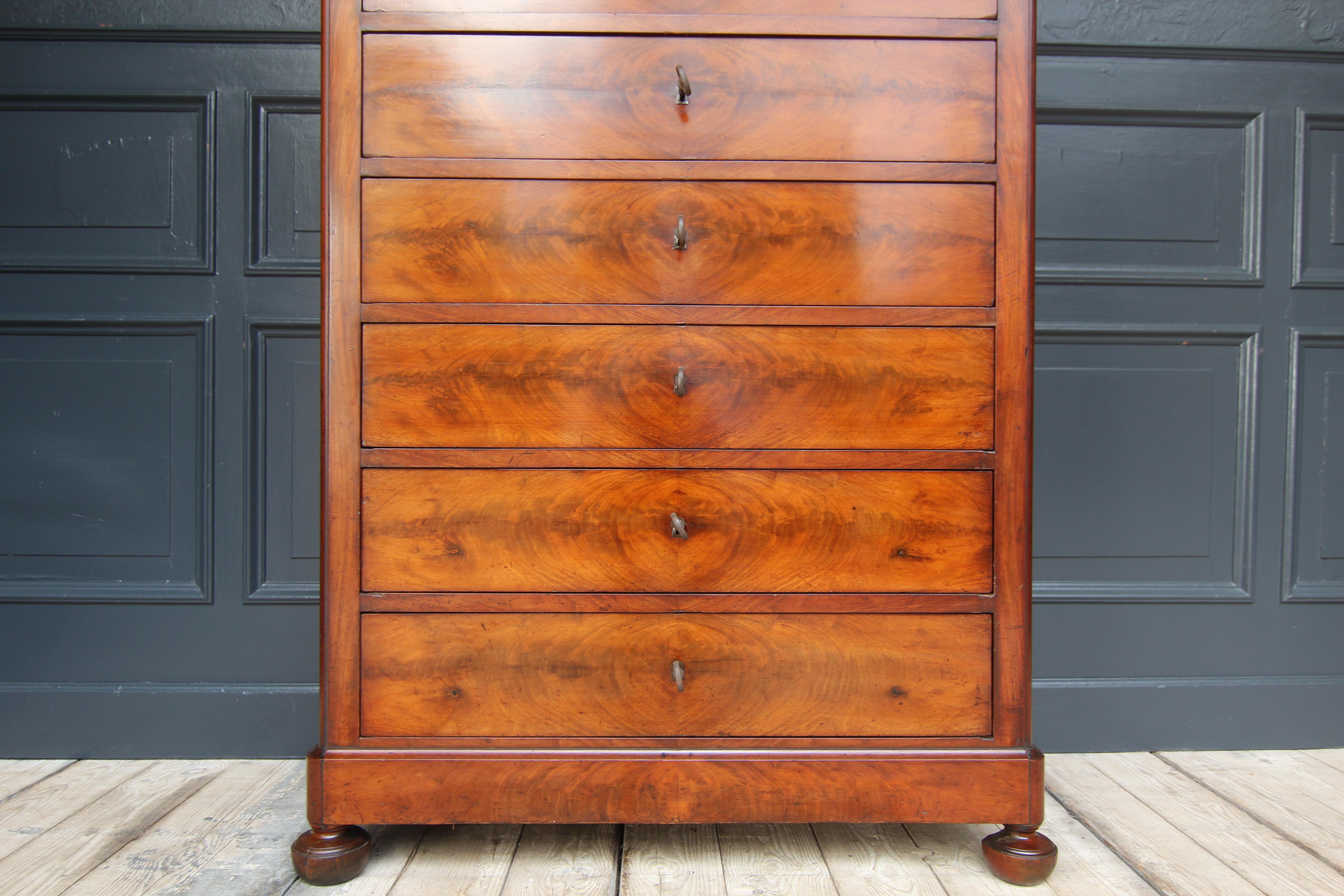 Veneer 19th Century Louis Philippe Semainier High Chest of Drawers For Sale