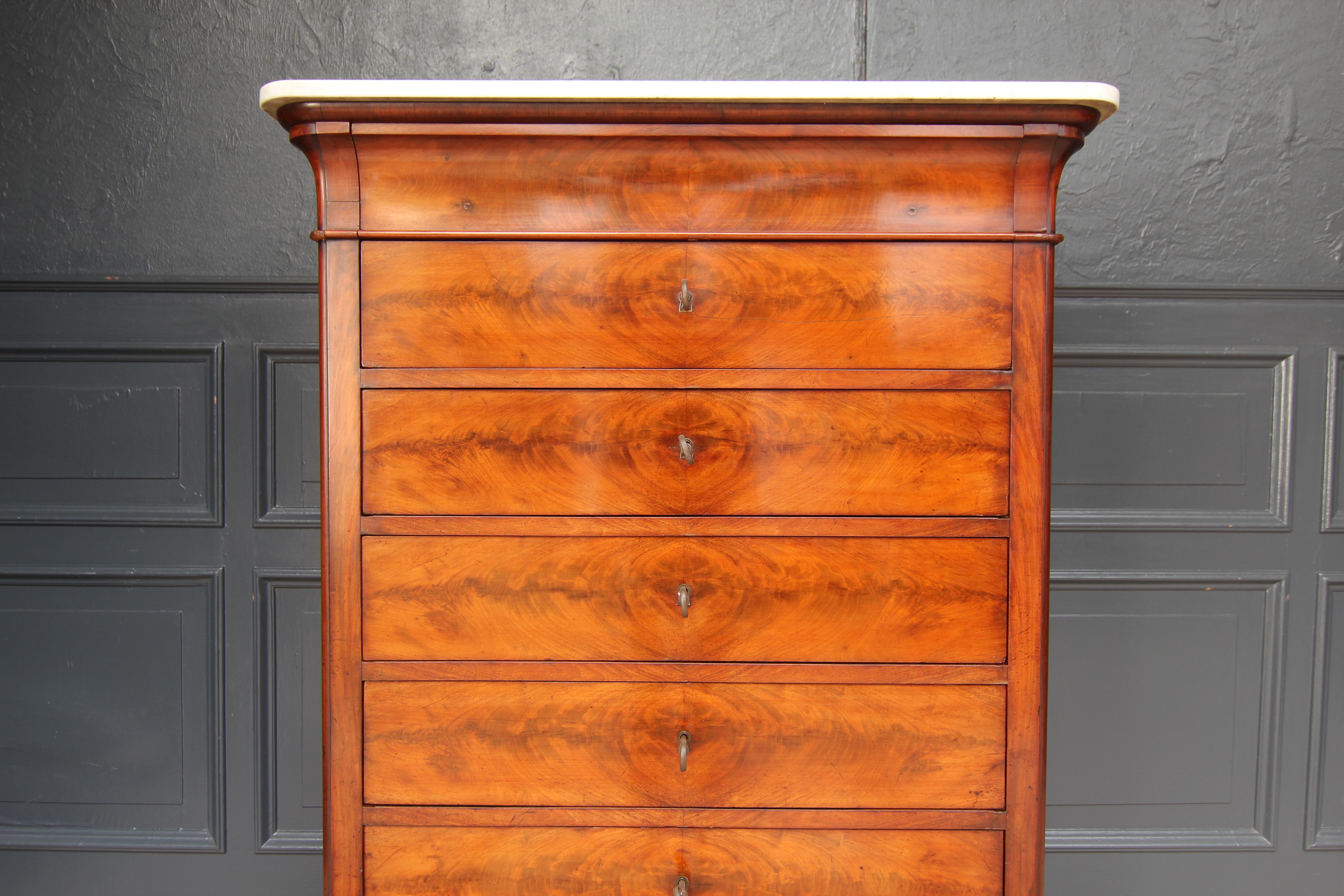 19th Century Louis Philippe Semainier High Chest of Drawers In Good Condition For Sale In Dusseldorf, DE