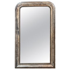 Antique 19th Century Louis Philippe Silver Gilt Beaded Mirror, Wood Backed