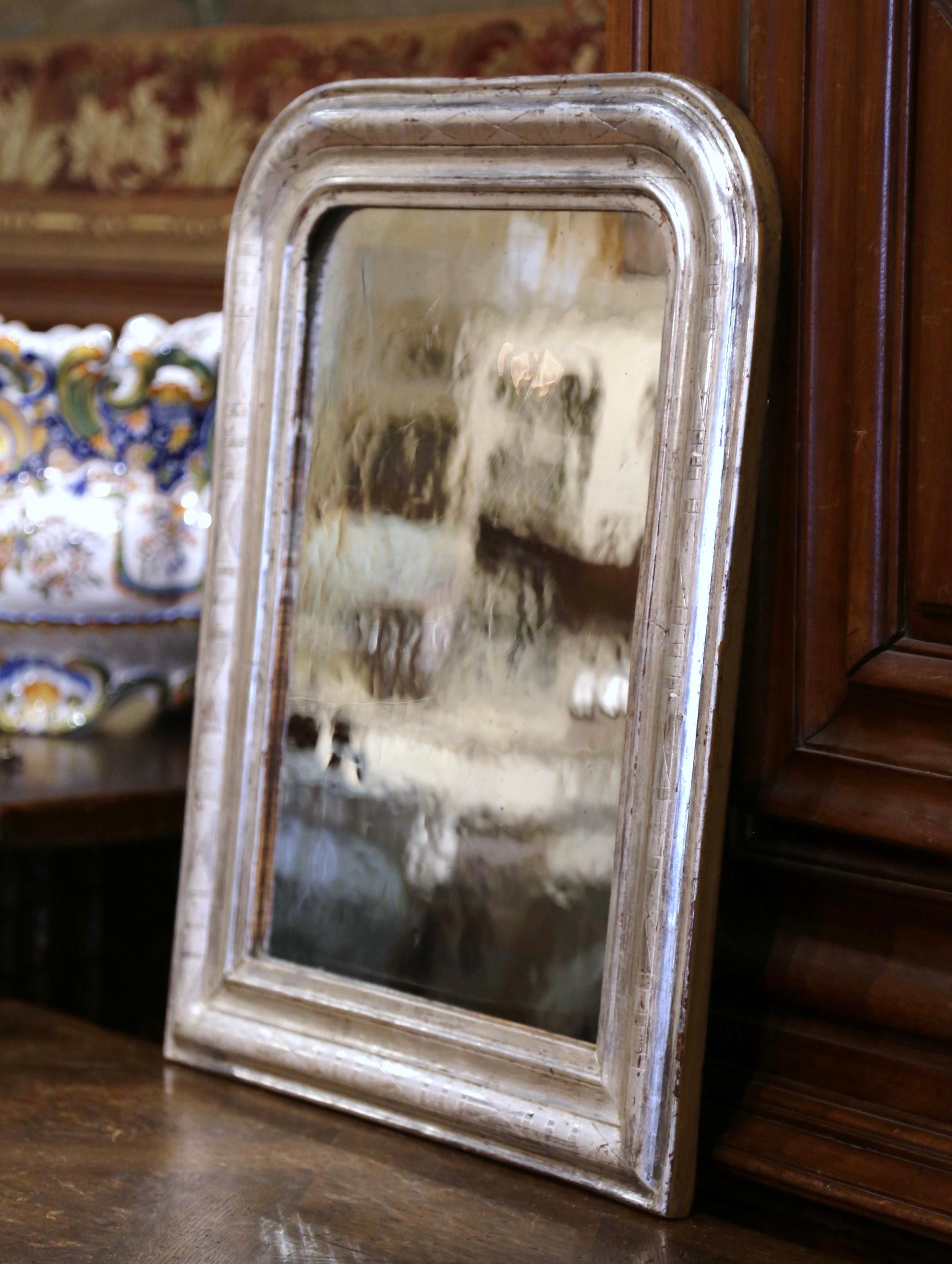 19th Century Louis Philippe Silver Leaf Mirror with Engraved Geometric Motifs For Sale 1