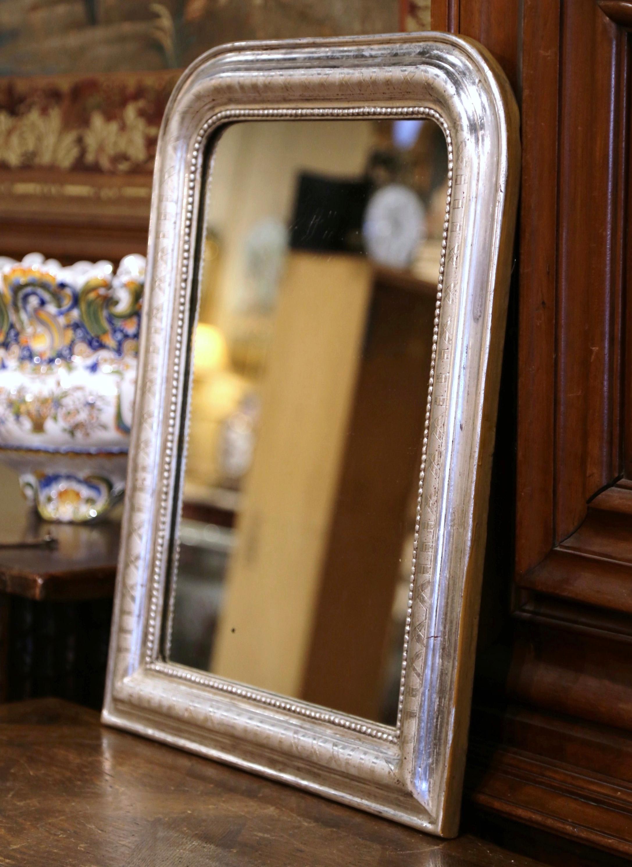 19th Century Louis Philippe Silver Leaf Mirror with Engraved Geometric Motifs For Sale 2