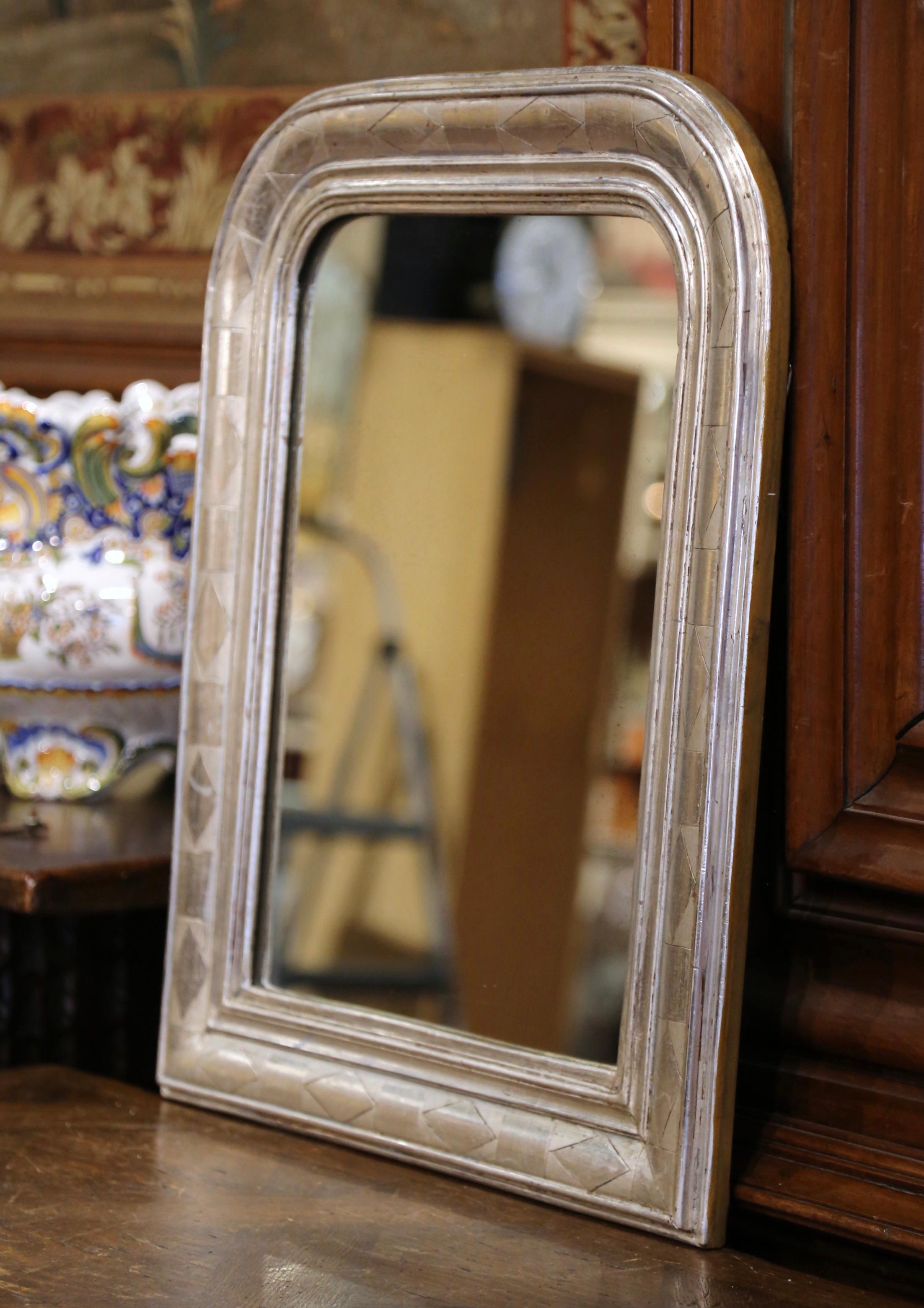 19th Century Louis Philippe Silver Leaf Mirror with Engraved Geometric Motifs For Sale 2