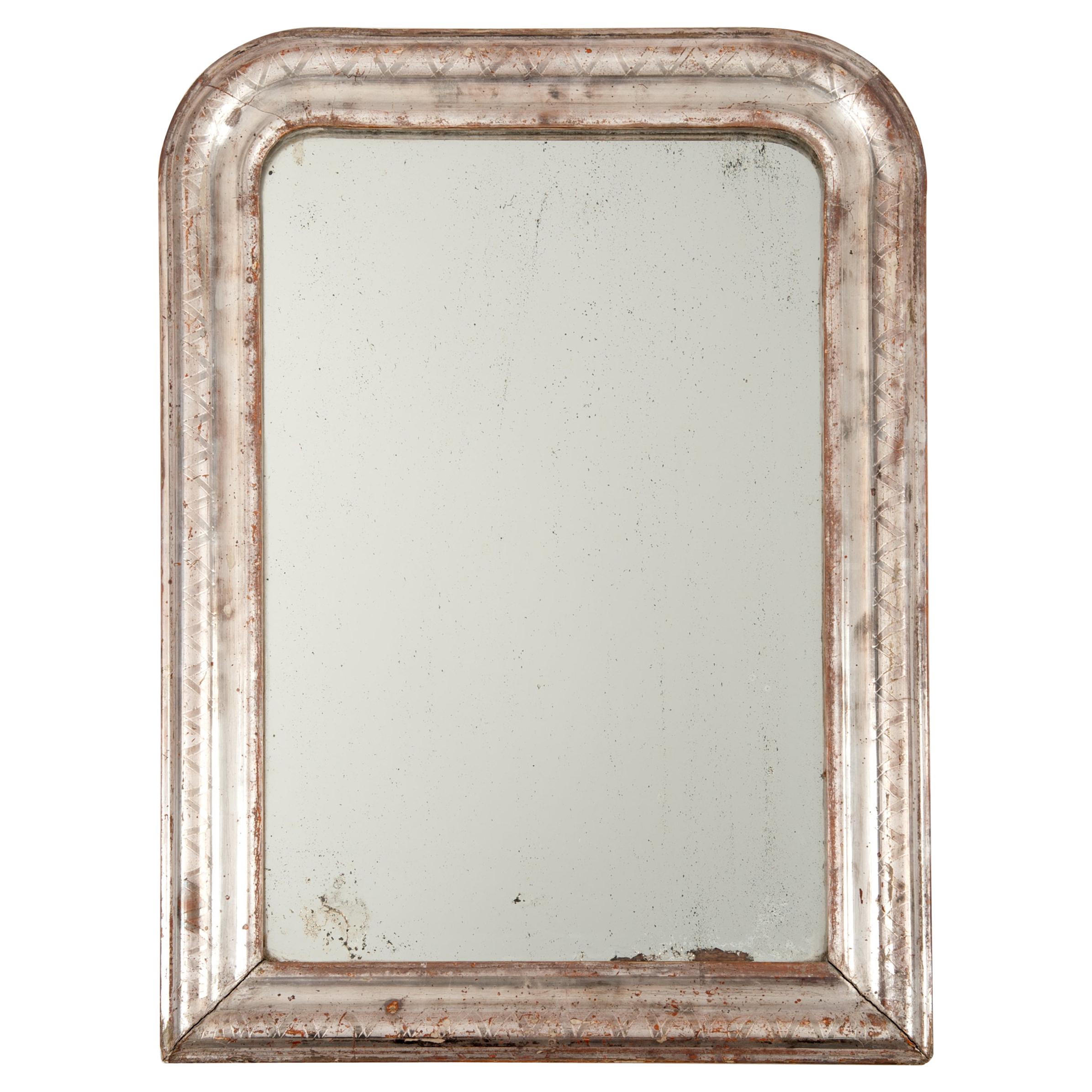 19th Century Louis Philippe Silver Mirror with X Pattern