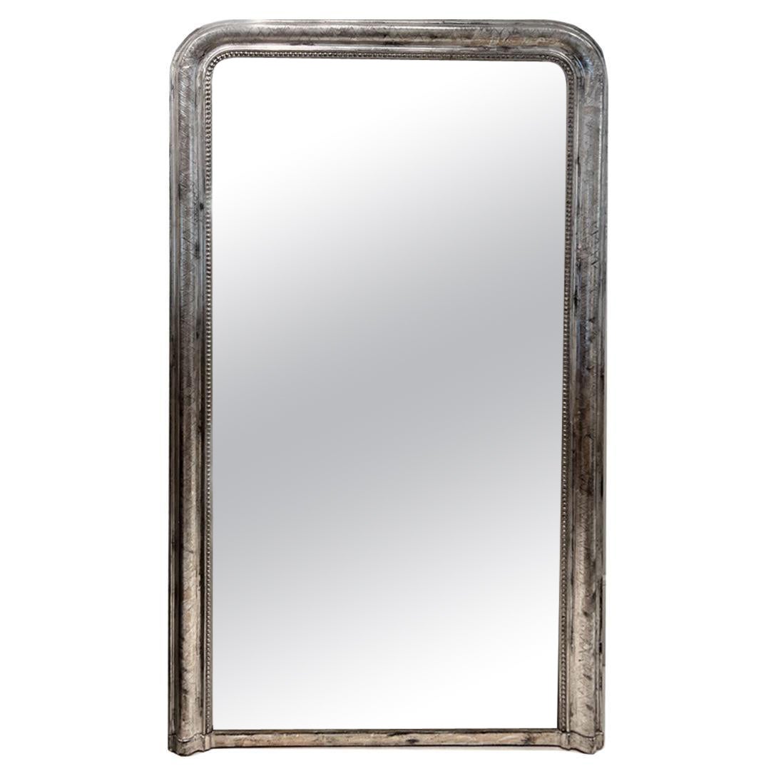 Miroir à feuilles d'argent Louis Philippe du 19e siècle - Grande échelle