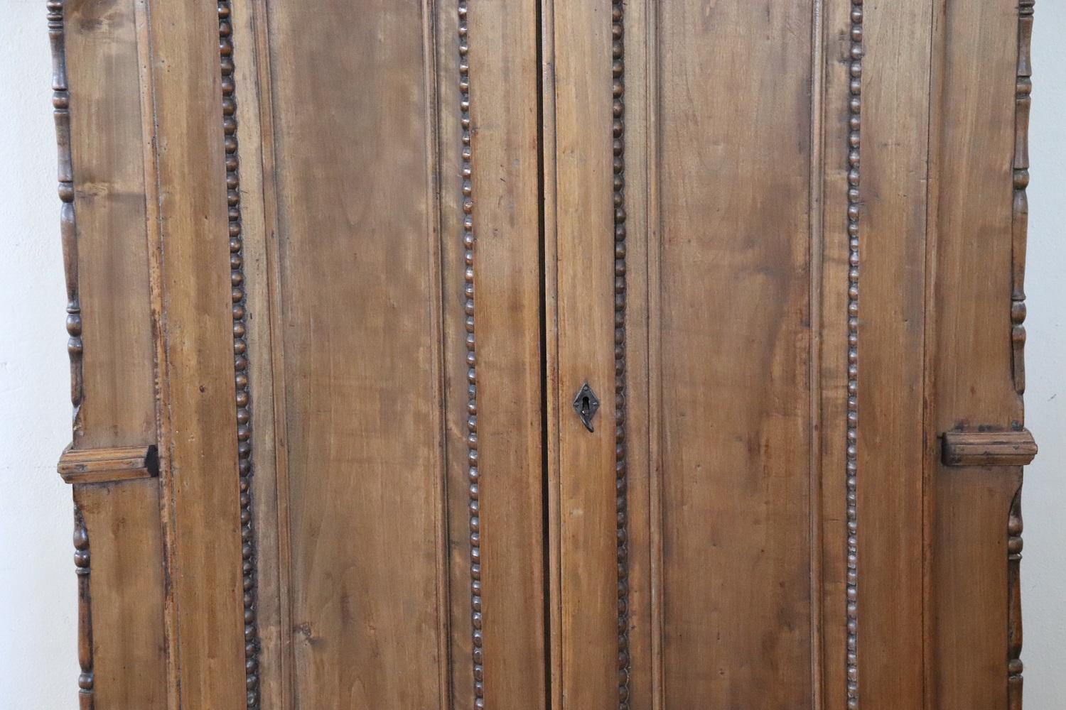 Italian 19th Century Louis Philippe Solid Poplar Wood Antique Wardrobe, Armoire 