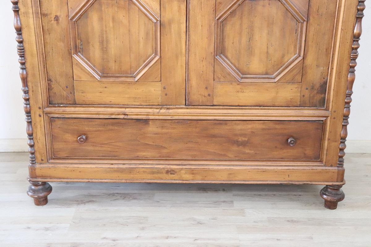 Italian 19th Century Louis Philippe Solid Poplar Wood Antique Wardrobe, Armoire For Sale