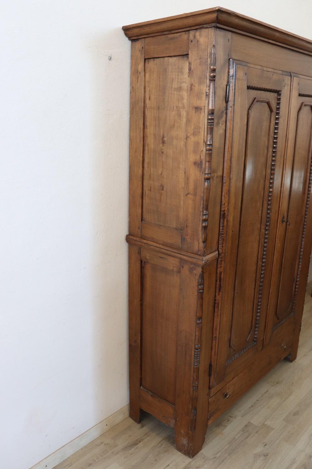 19th Century Louis Philippe Solid Poplar Wood Antique Wardrobe, Armoire  In Good Condition In Casale Monferrato, IT