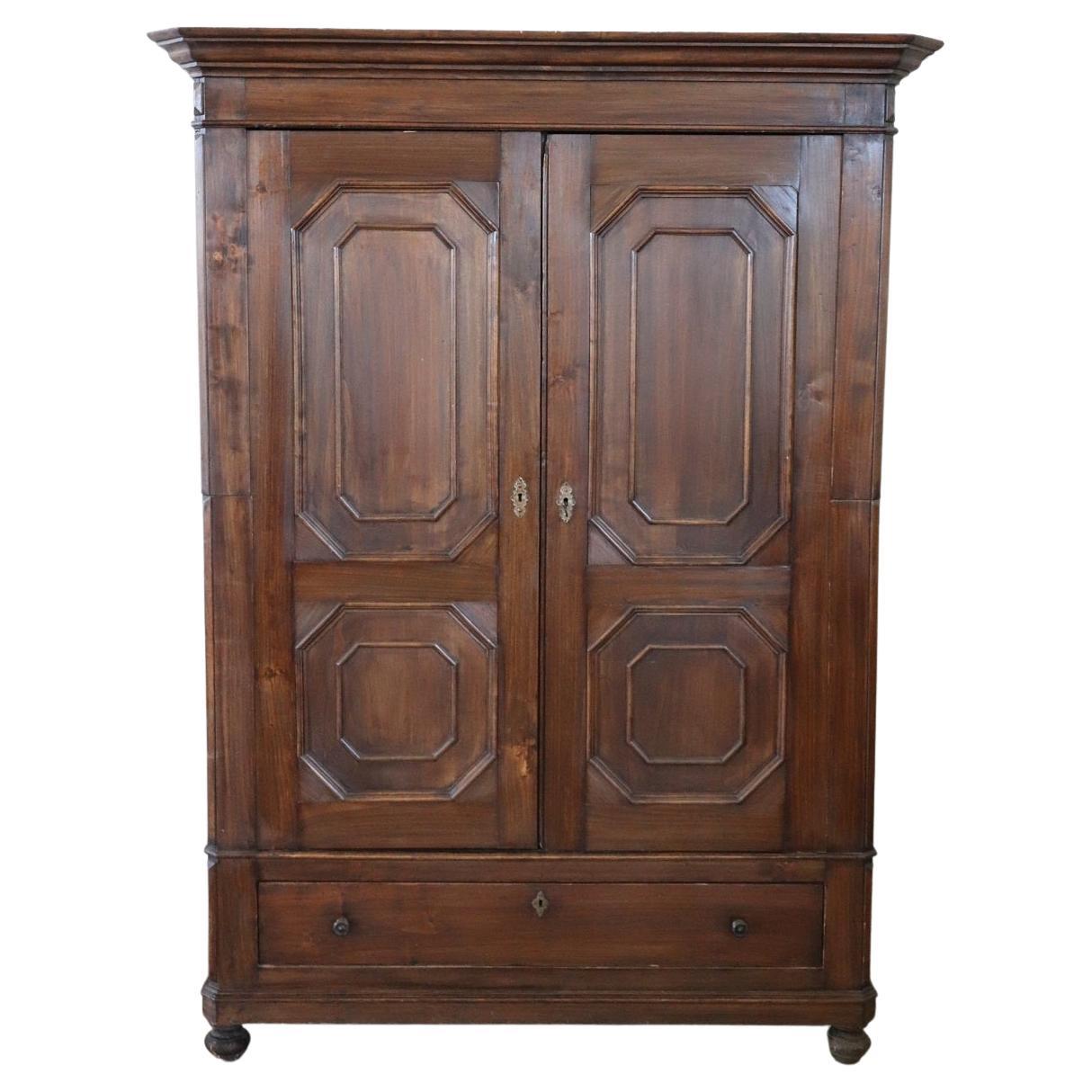 19th Century Louis Philippe Solid Poplar Wood Antique Wardrobe, Armoire  For Sale