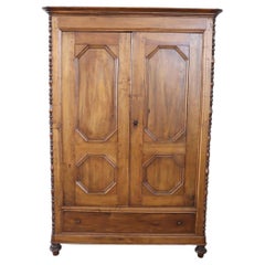 19th Century Louis Philippe Solid Poplar Wood Antique Wardrobe, Armoire