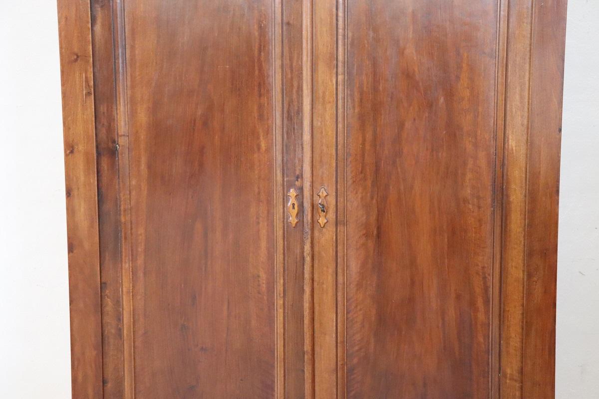 Italian 19th Century Louis Philippe Solid Walnut Antique Wardrobe or Armoire For Sale