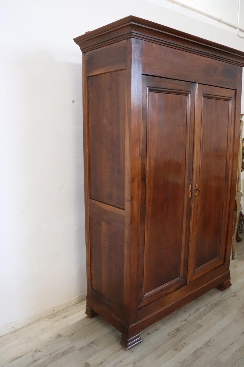 Mid-19th Century 19th Century Louis Philippe Solid Walnut Antique Wardrobe or Armoire