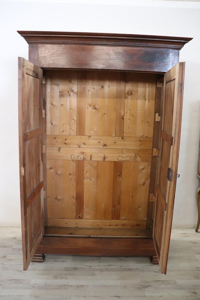 19th Century Louis Philippe Solid Walnut Antique Wardrobe or Armoire For Sale 1