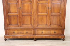 19th Century Louis Philippe Solid Walnut Wood Antique Large 4 Doors Wardrobe