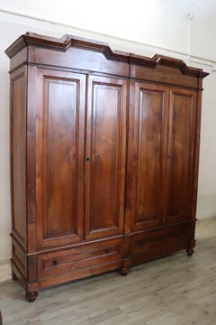 19th Century Louis Philippe Solid Walnut Wood Antique Large Wardrobe, 4 Doors