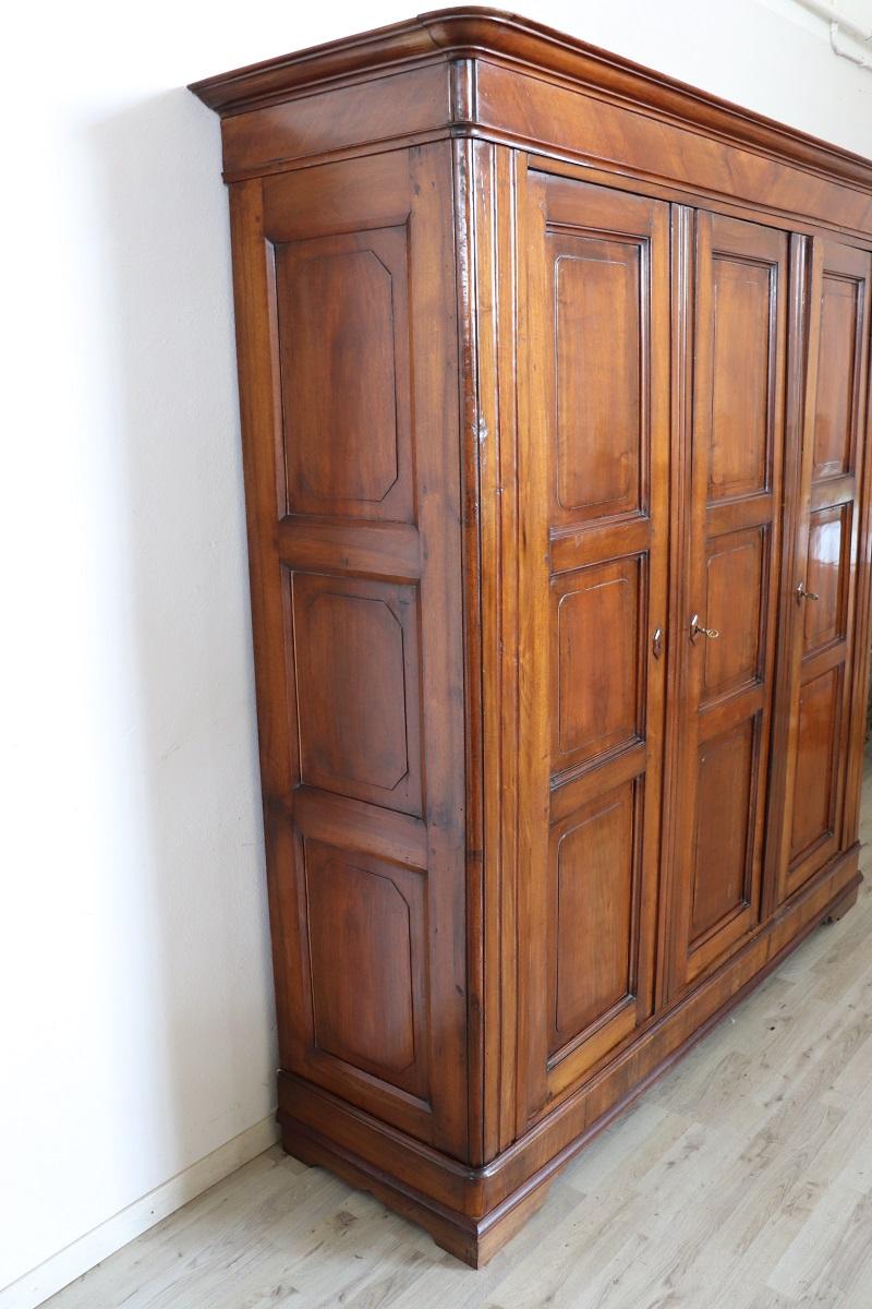 19th Century Louis Philippe Solid Walnut Wood Antique Large Wardrobe For Sale 1