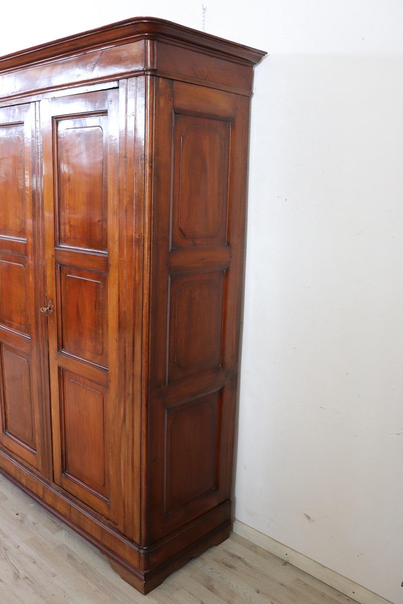 19th Century Louis Philippe Solid Walnut Wood Antique Large Wardrobe For Sale 2