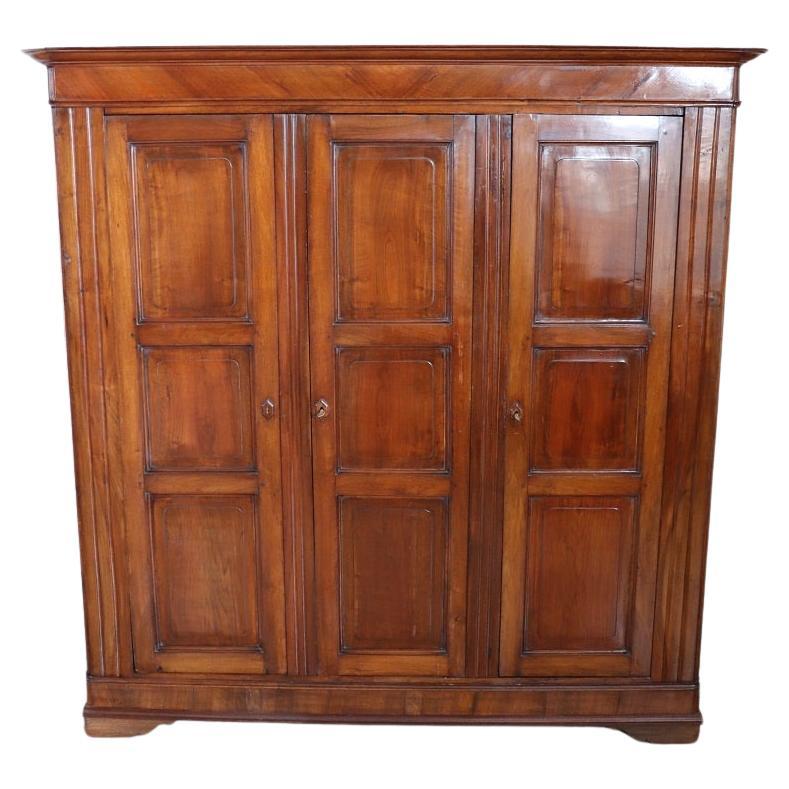 19th Century Louis Philippe Solid Walnut Wood Antique Large Wardrobe For Sale