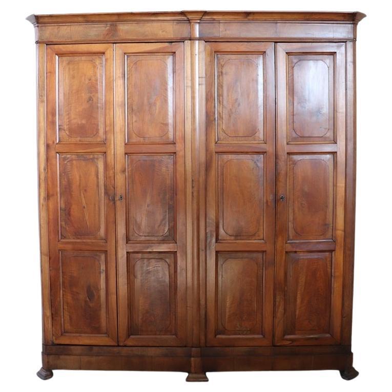 19th Century Louis Philippe Solid Walnut Wood Antique Large Wardrobe