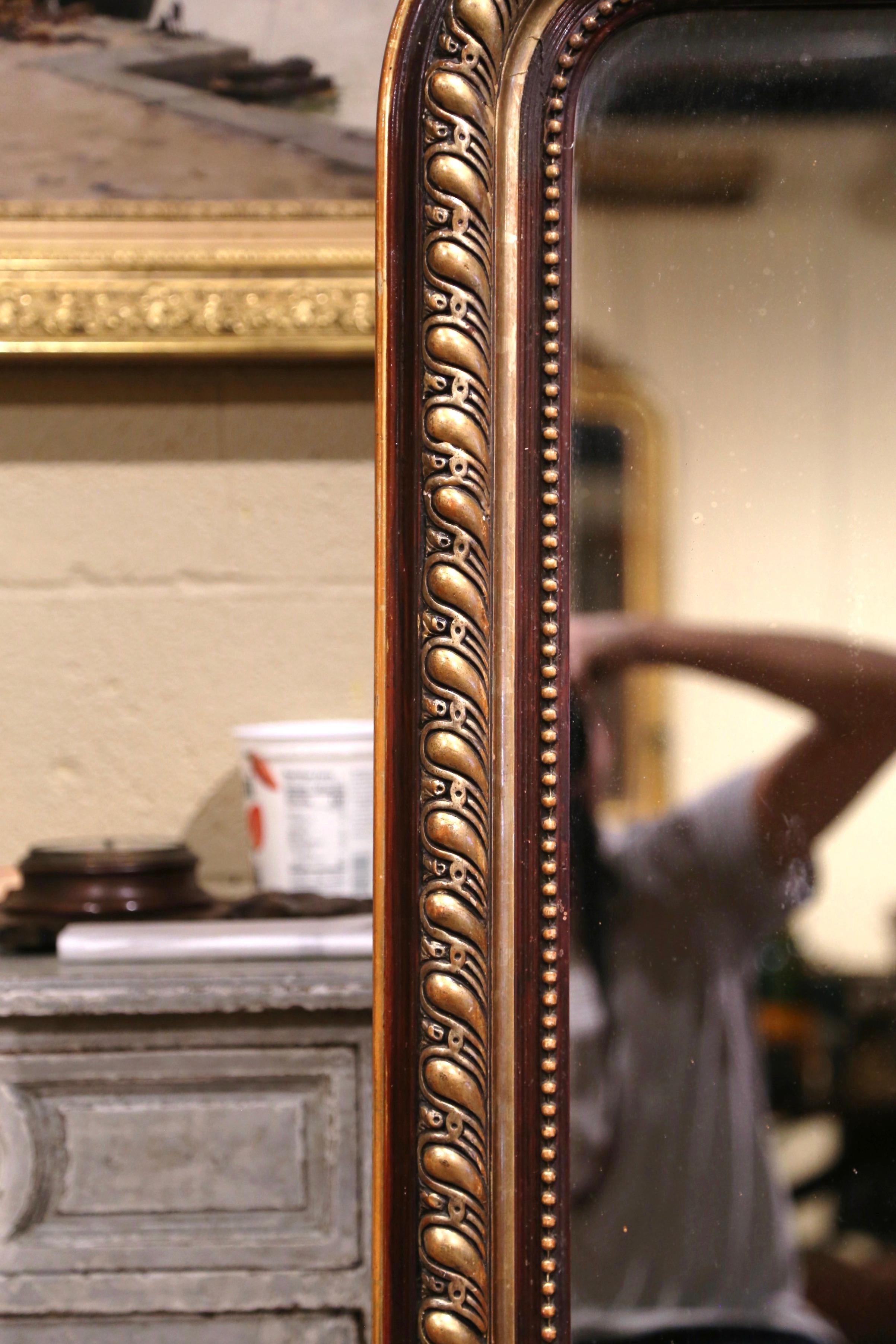 Hand-Painted 19th Century Louis Philippe Two-Tone Carved Gilt Wood and Paint Wall Mirror