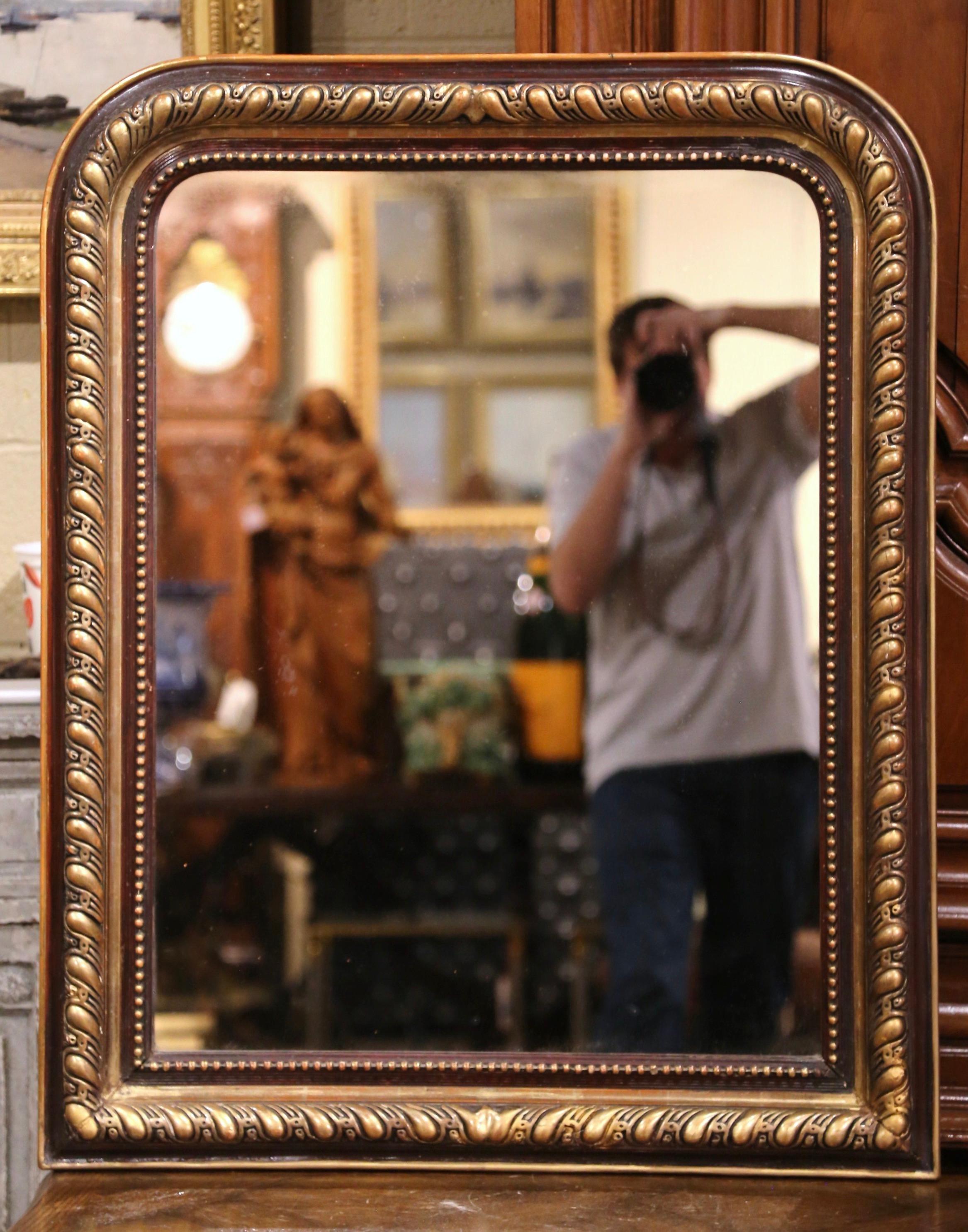 19th Century Louis Philippe Two-Tone Carved Gilt Wood and Paint Wall Mirror In Excellent Condition In Dallas, TX