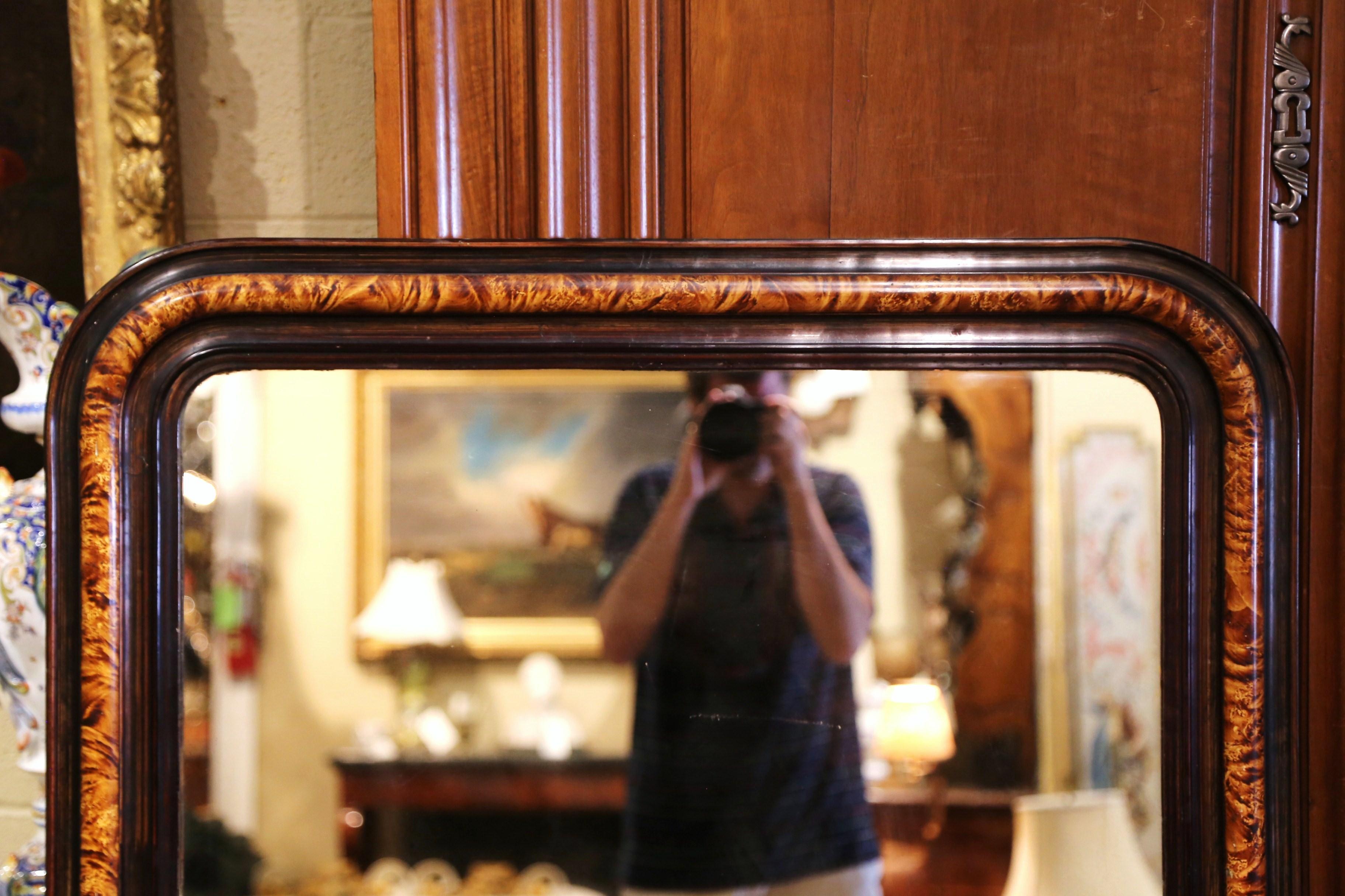 French 19th Century Louis Philippe Two-Tone Faux Burl Wood Wall Mirror